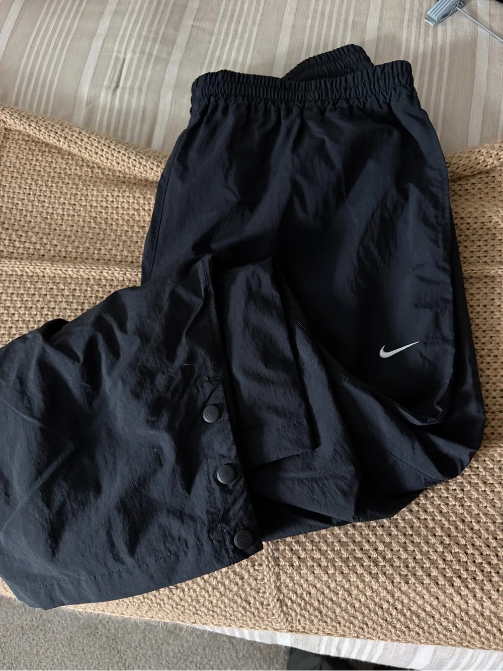 Nike Black Snap-Hem Joggers with White Swoosh